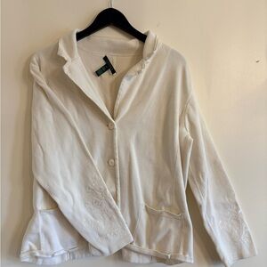 Lauren Ralph Lauren Ivory Knit Cardigan Sweater Collared Button Embroidered 2X
